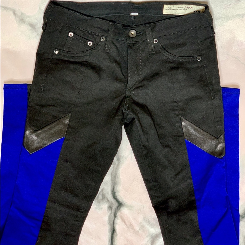 Rag & Bone Women’s Grand Prix Moto Jeans Blue Stripe Leather Panel Size 25